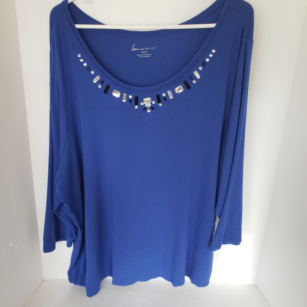 Lane Bryant Blue Embellished Blouse 22/24 3X
